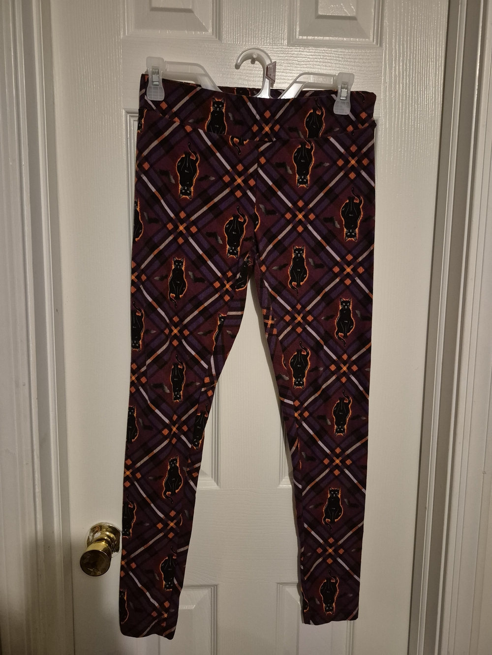 Purple Plaid Cat Print Leggings